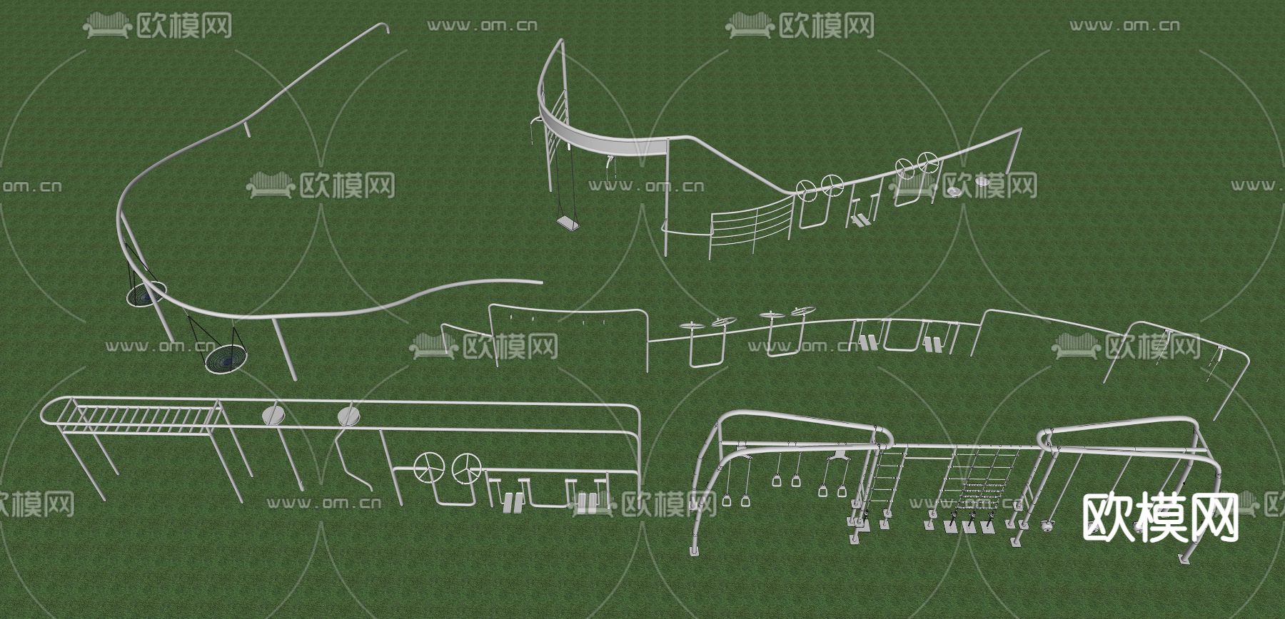 户外健身器材su模型下载（渲染图2）