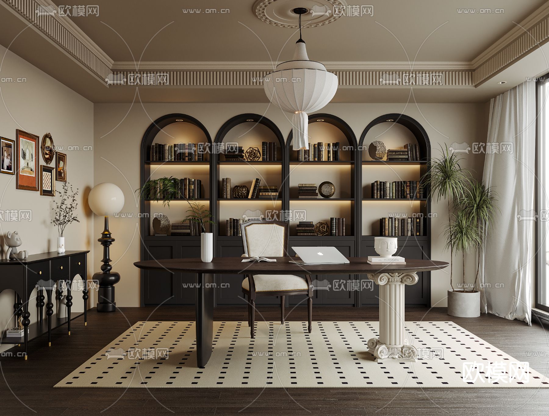 美式书房3d模型下载