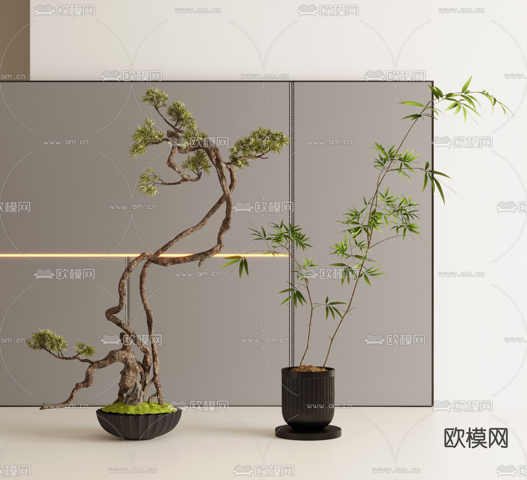 新中式盆栽 盆景 竹子3d模型下载