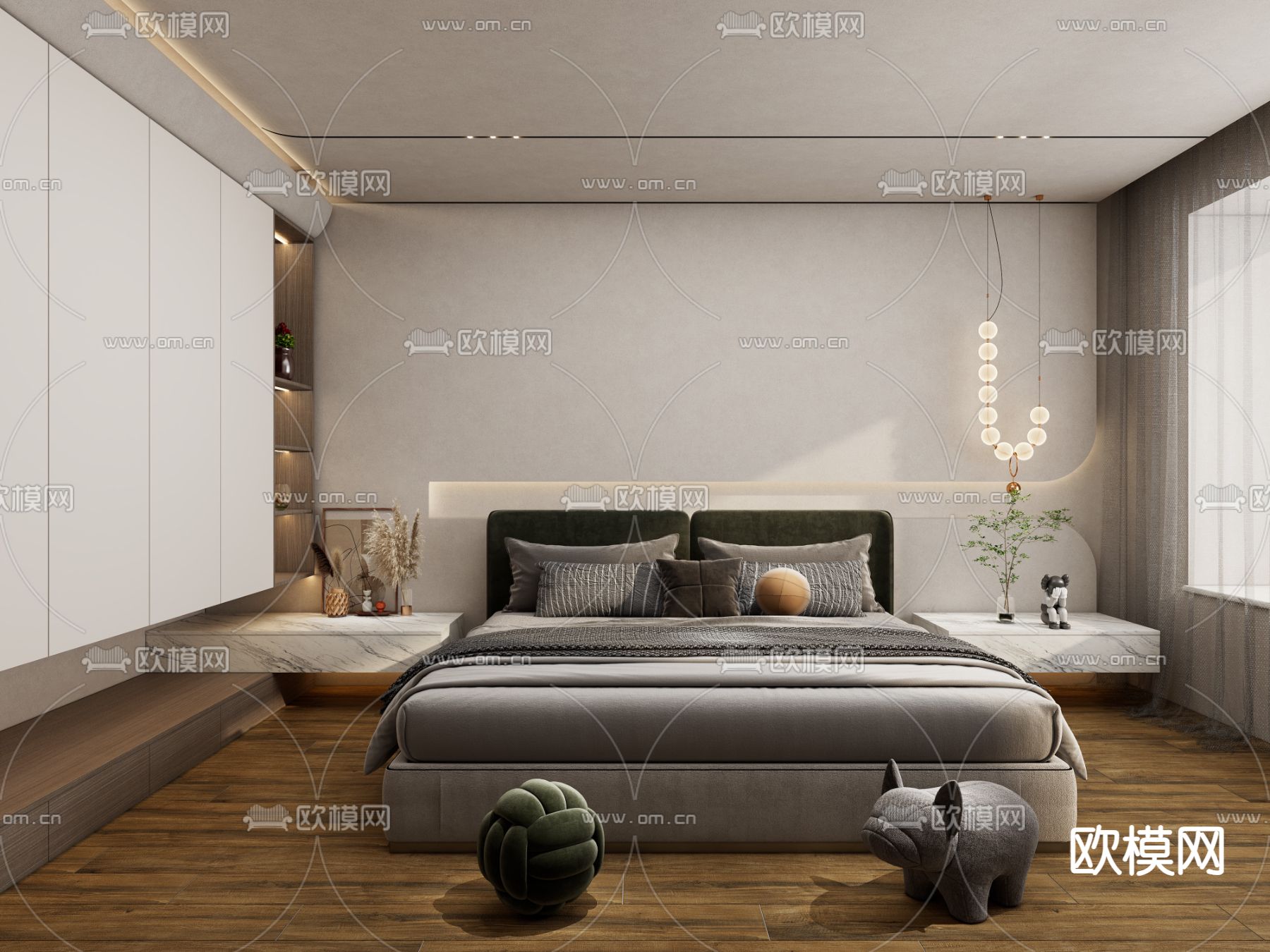 北欧卧室 主人房su模型下载（渲染图1）