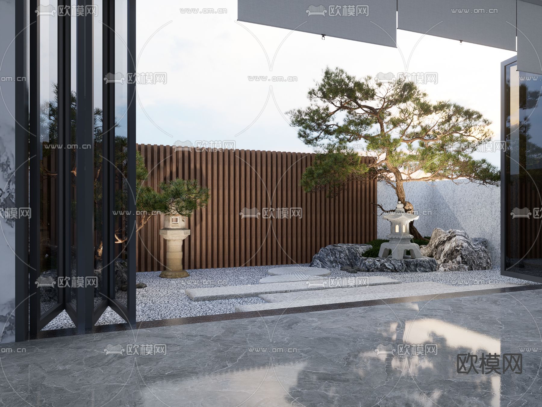 日式庭院花园su模型下载（渲染图2）