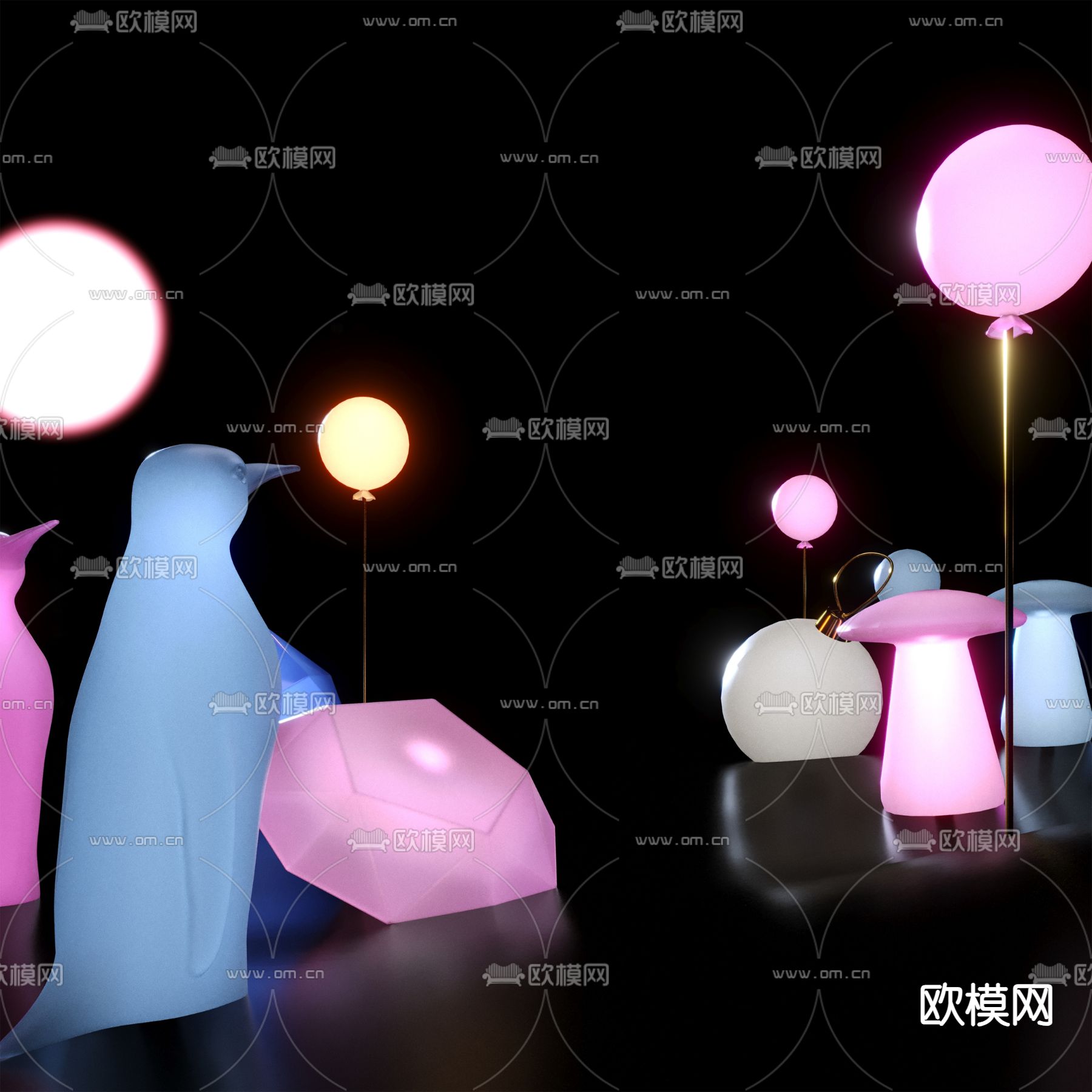 户外灯 企鹅灯 草坪灯 地灯3d模型下载（渲染图2）