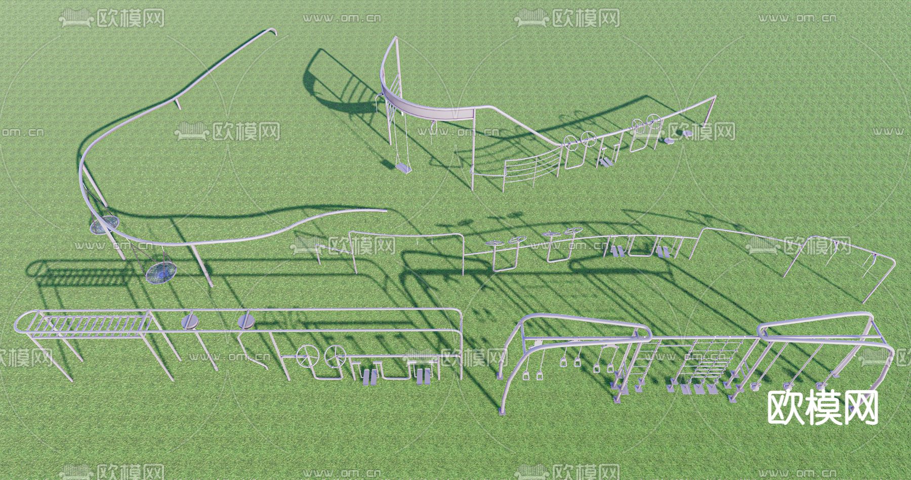 户外健身器材su模型下载（渲染图1）