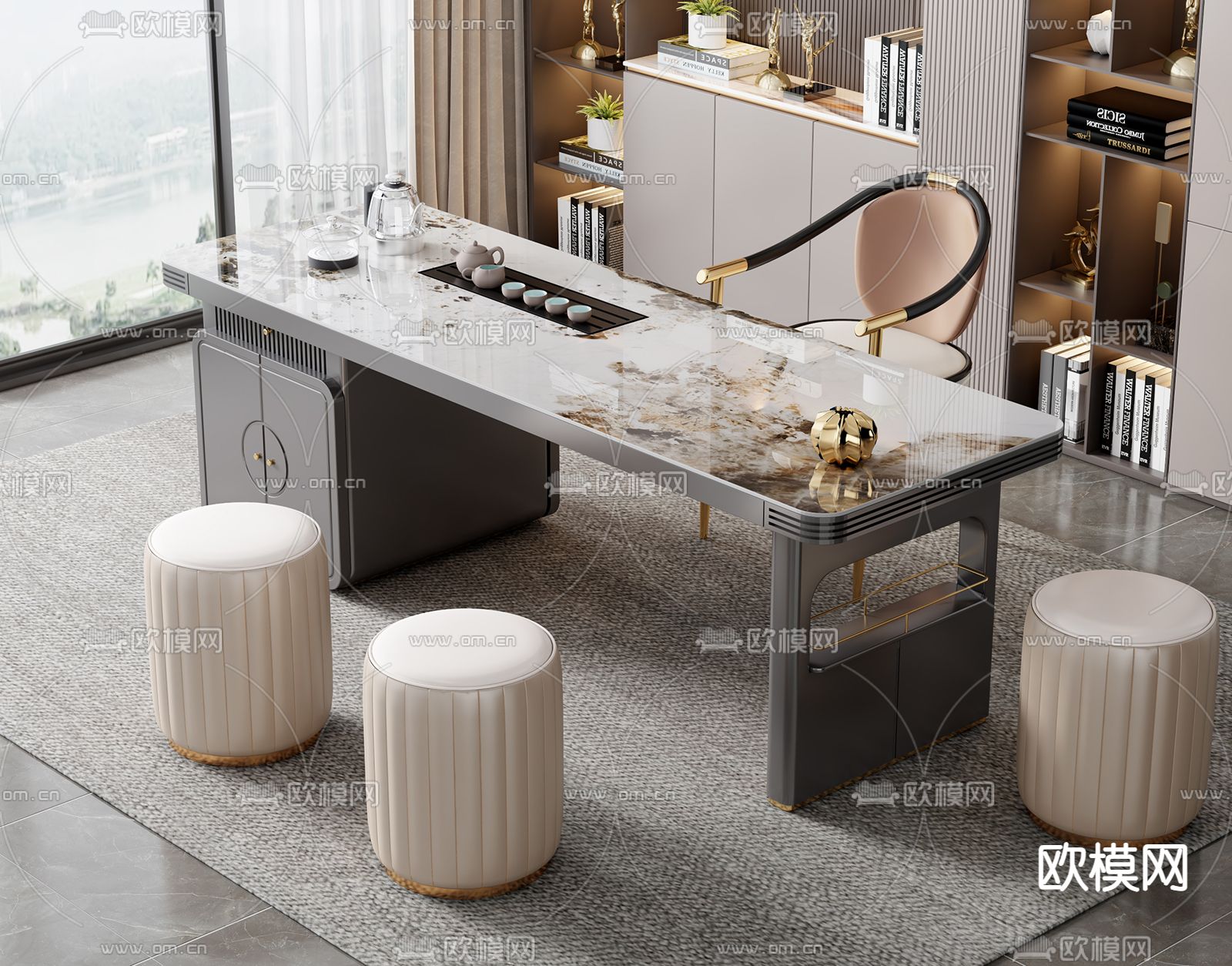 轻奢茶桌 茶台3d模型下载（渲染图1）