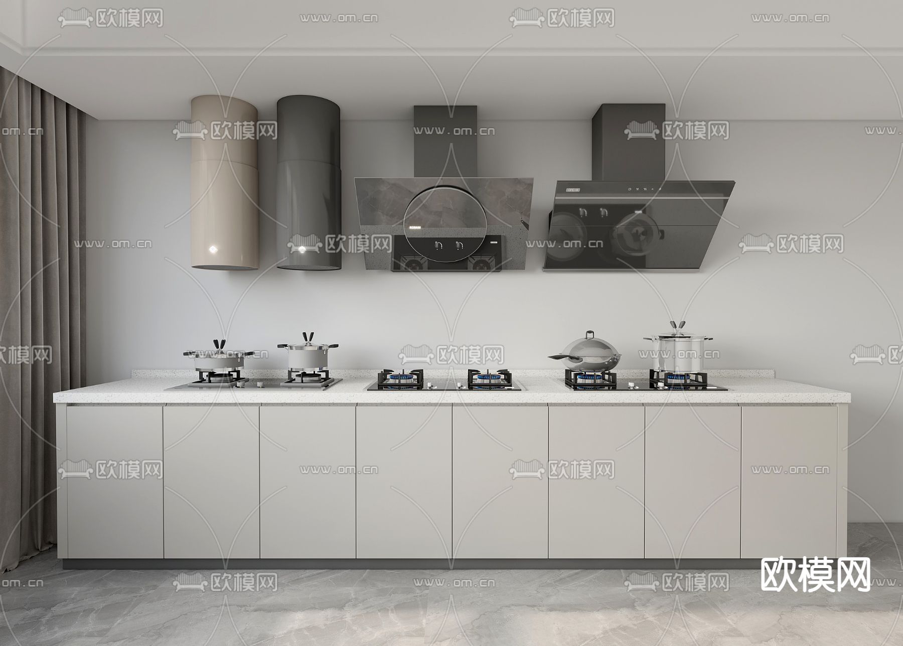 高级灰橱柜 油烟机3d模型下载