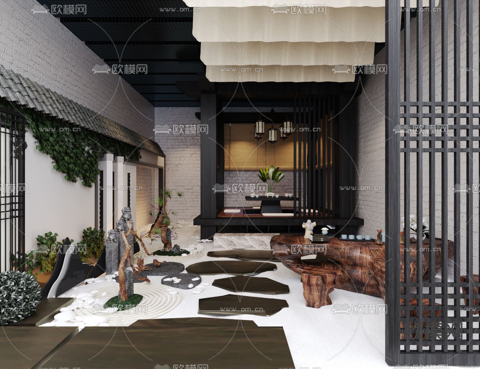 新中式茶室3d模型下载