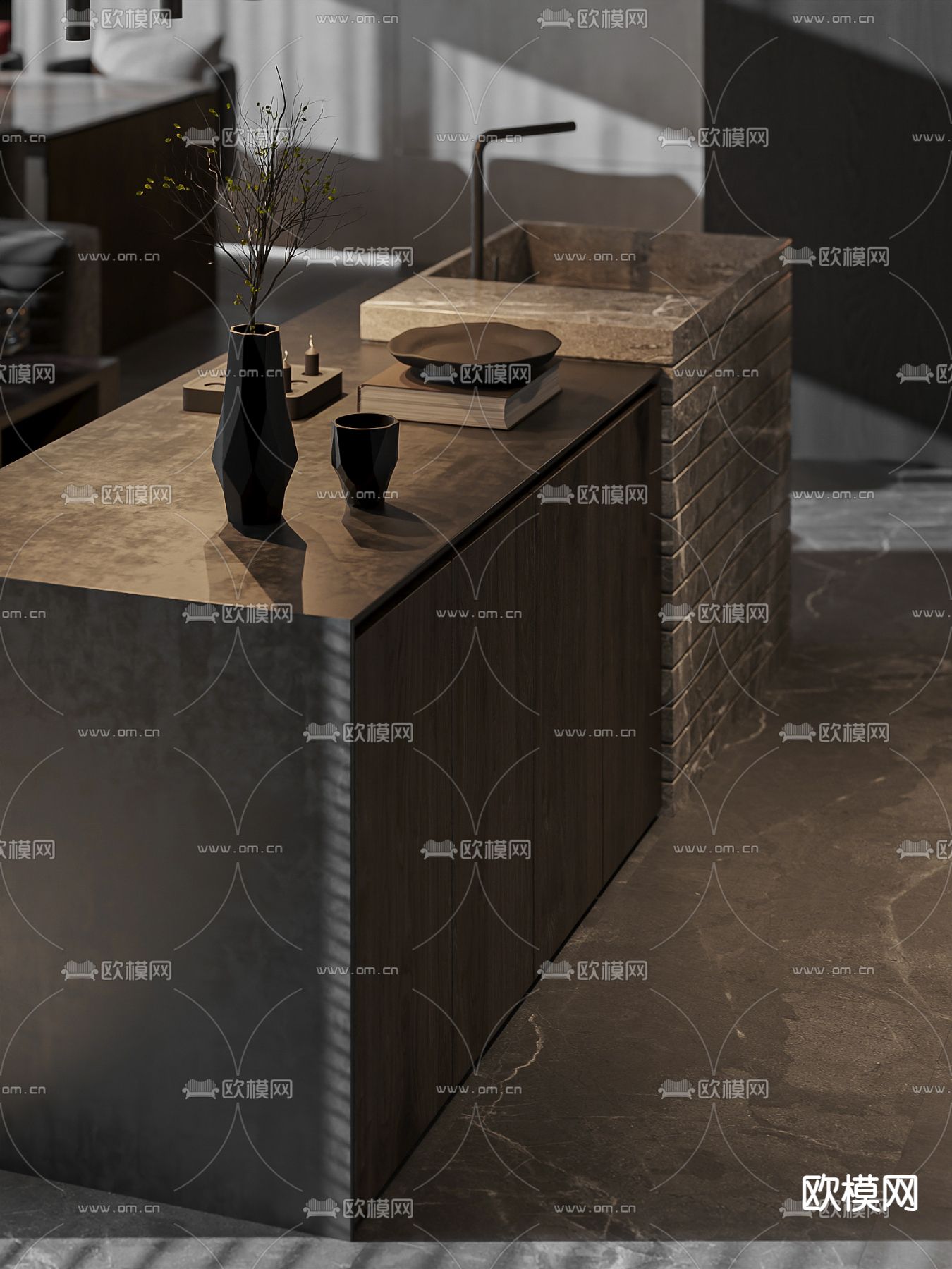 暗黑风别墅大堂3d模型下载（渲染图5）