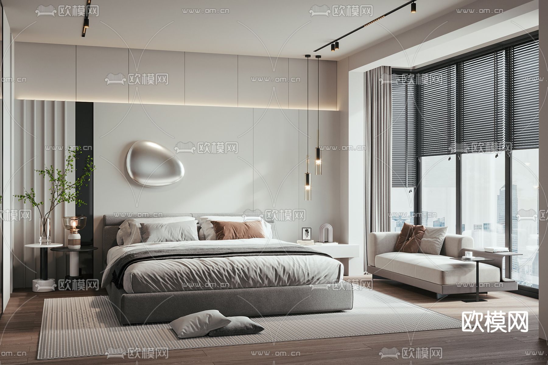 现代卧室su模型下载_ID14164410_sketchup模型下载-欧模网