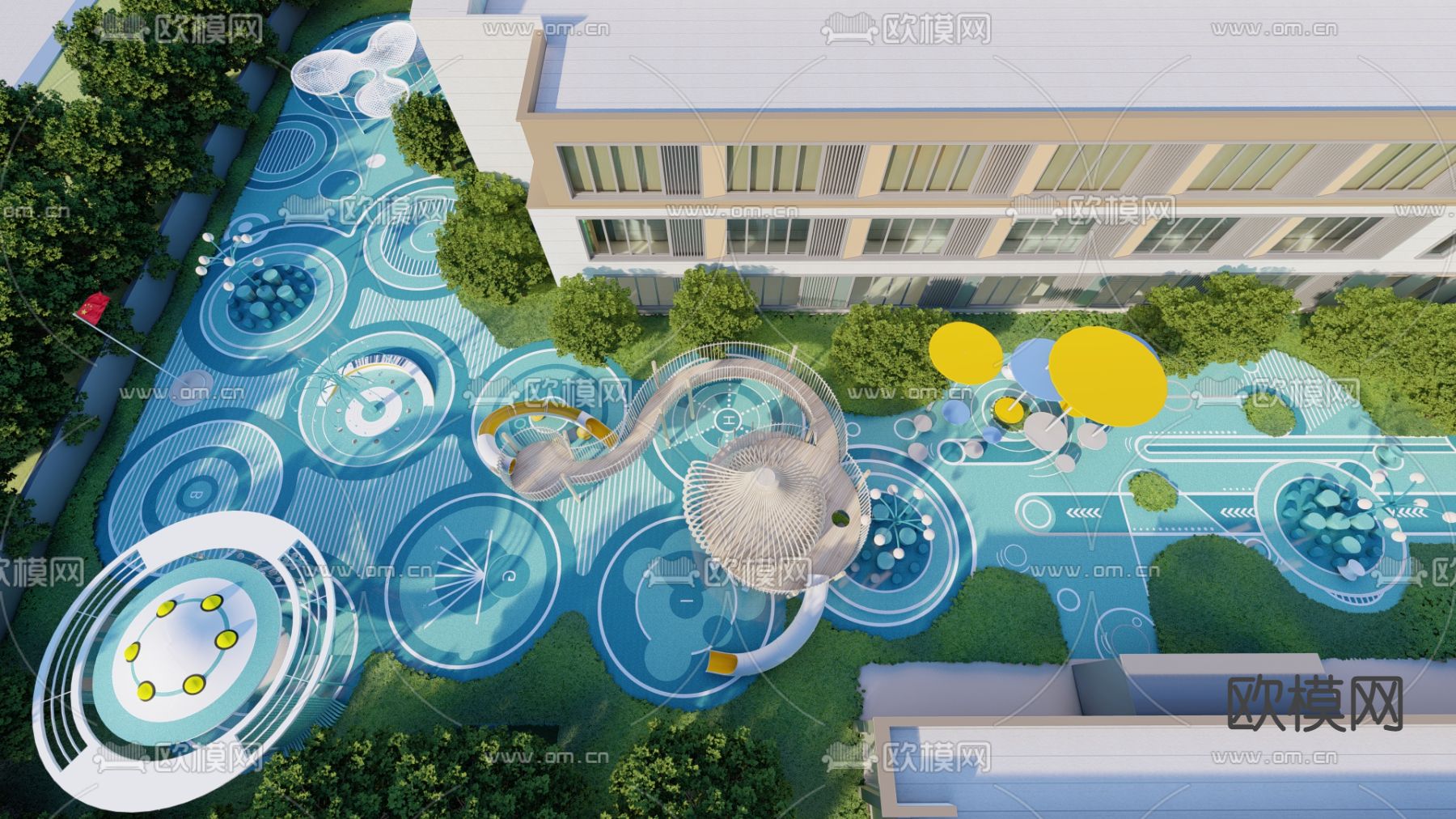现代幼儿园su模型下载（渲染图2）