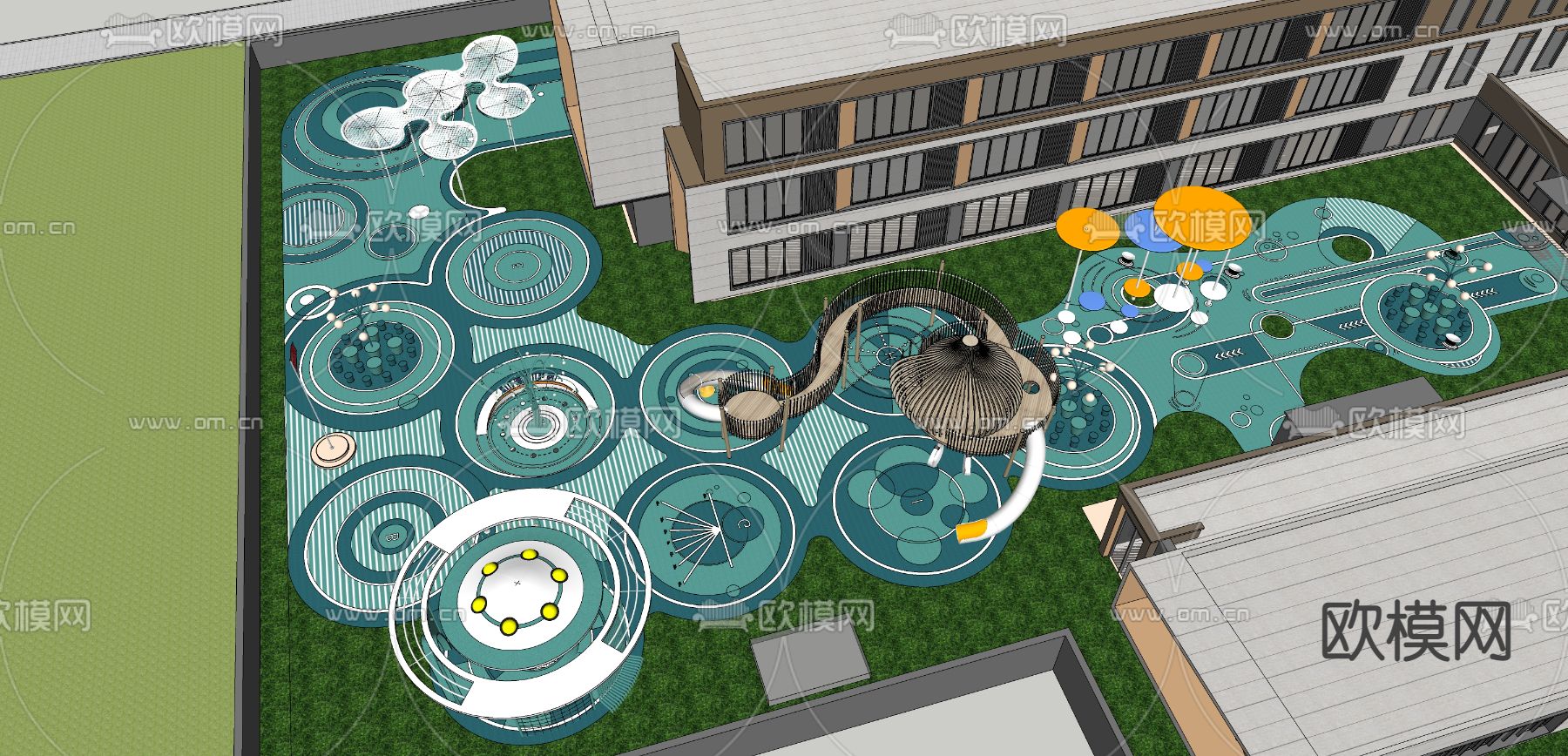 现代幼儿园su模型下载（渲染图3）
