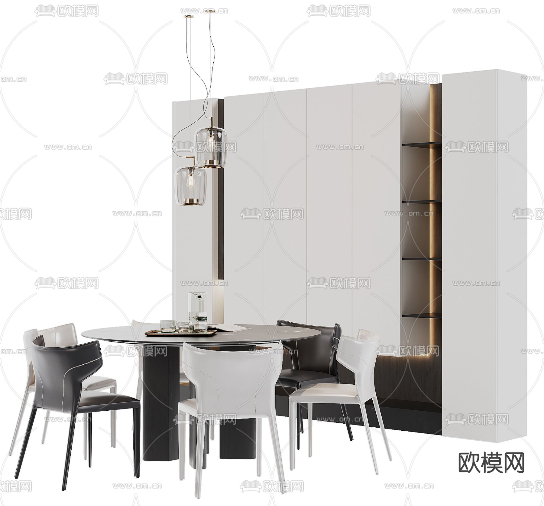 圆形餐桌椅3d模型下载