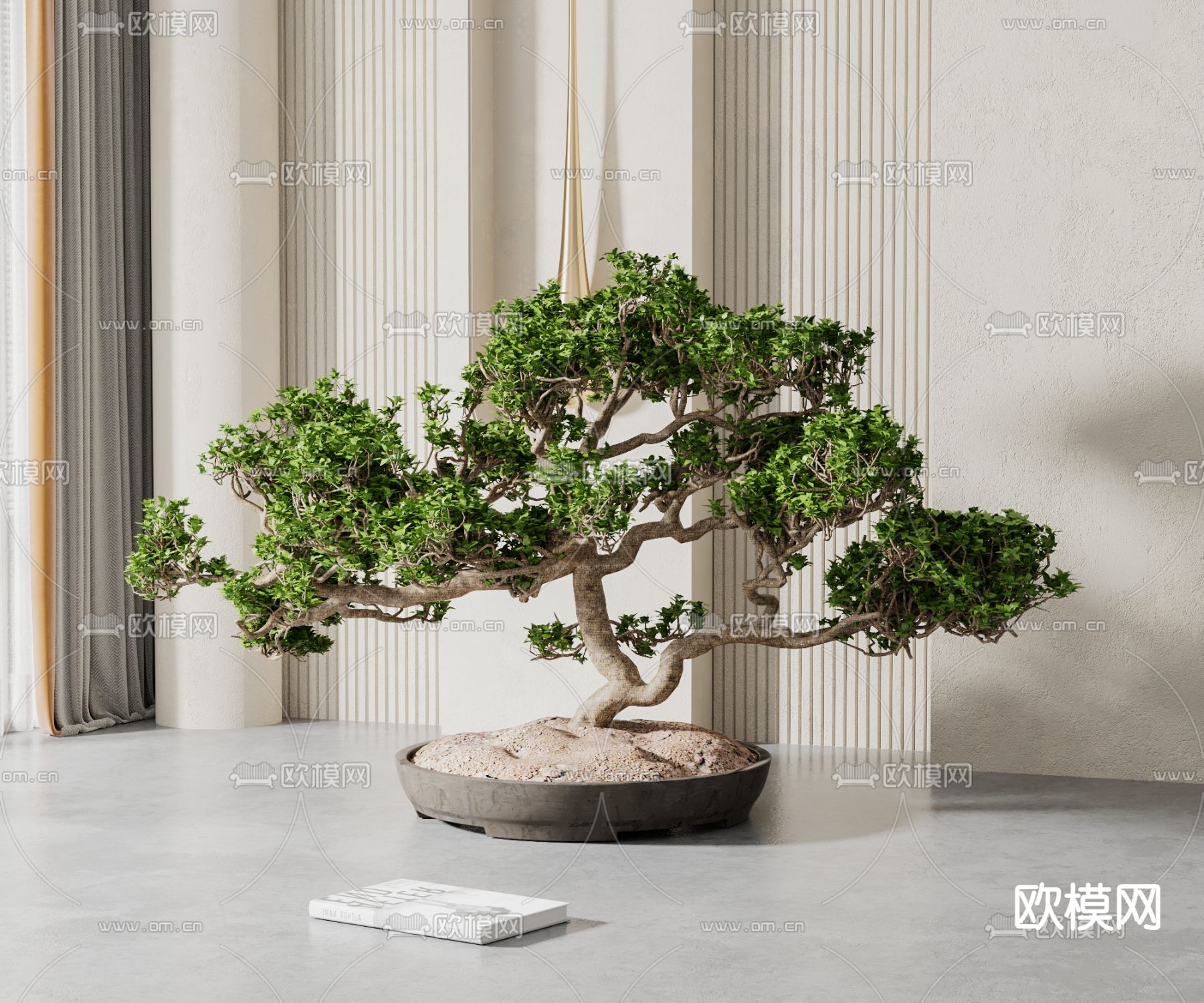 新中式绿植盆栽su模型下载（渲染图1）