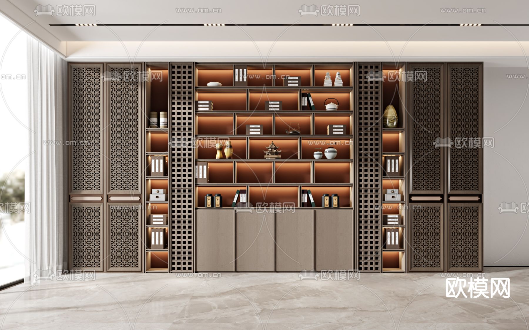 新中式装饰柜 陈列柜3 书柜3d模型下载