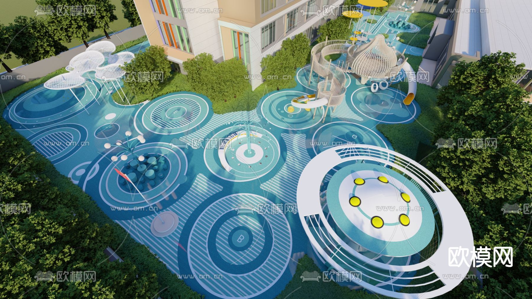 现代幼儿园su模型下载（渲染图1）