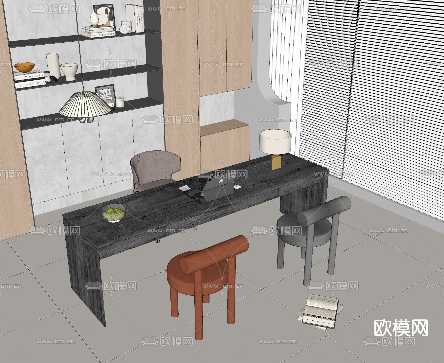 书桌椅su模型下载（渲染图2）