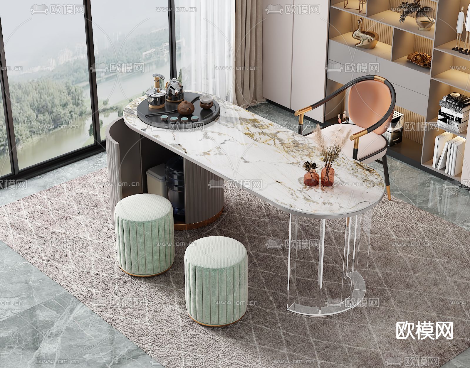 现代茶桌 茶台3d模型下载（渲染图1）