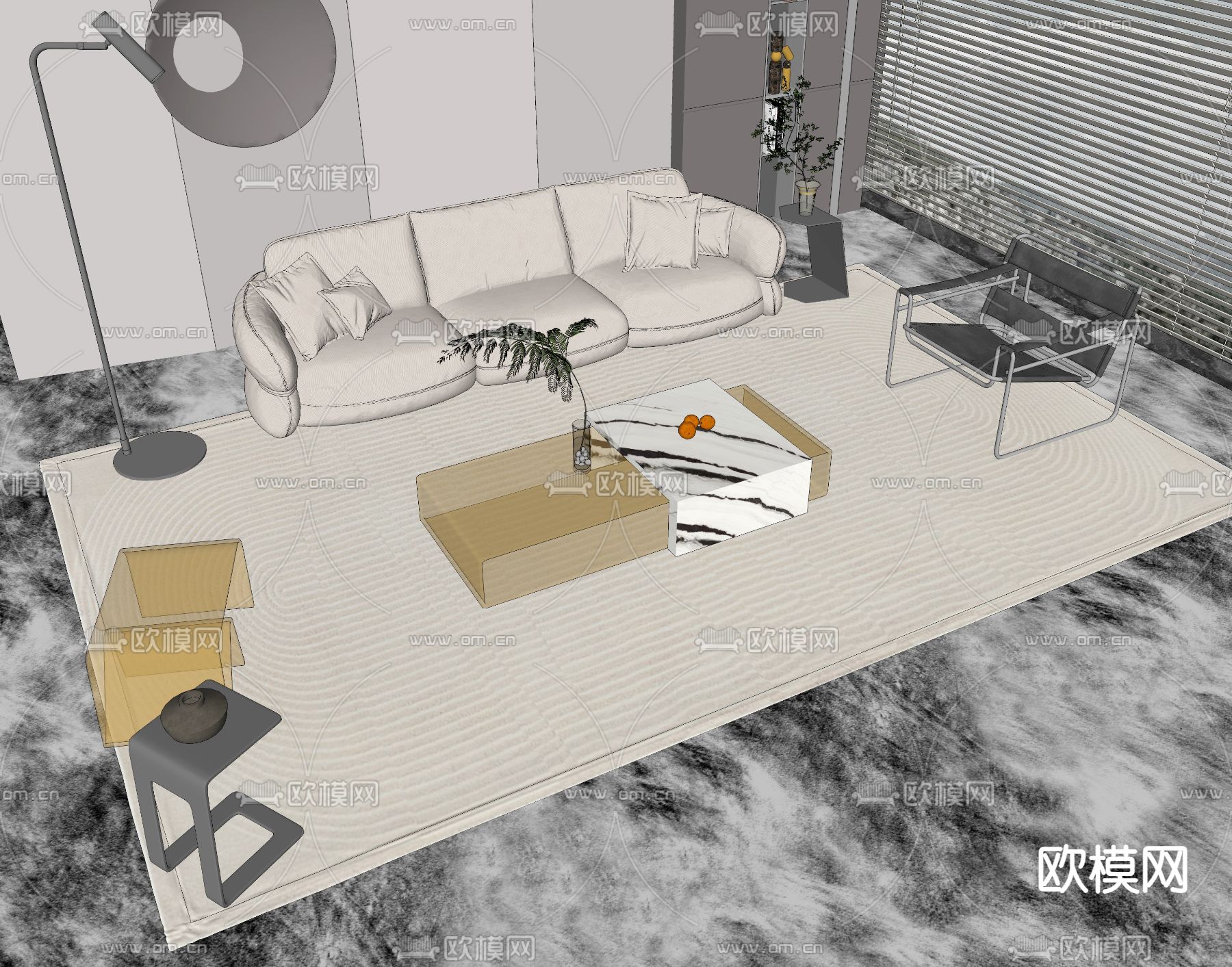 组合沙发su模型下载（渲染图2）