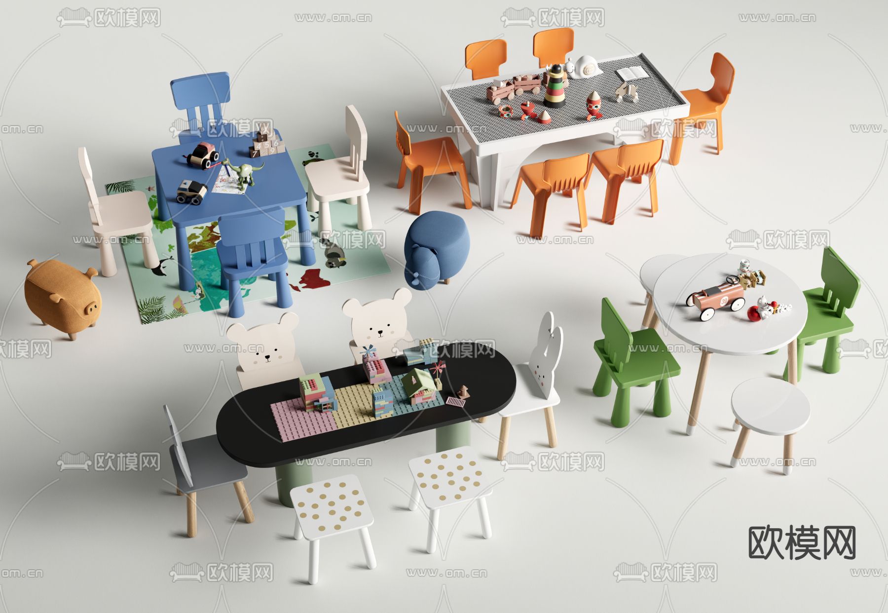 积木桌 儿童桌 玩具桌3d模型下载