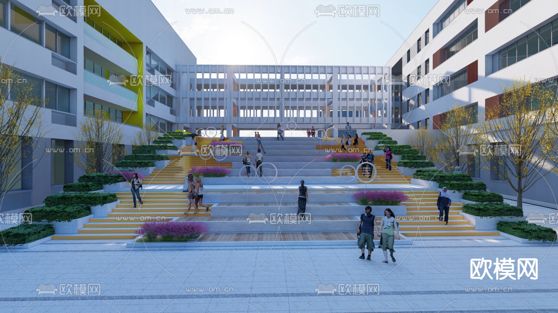 现代台阶高差景观小品su模型