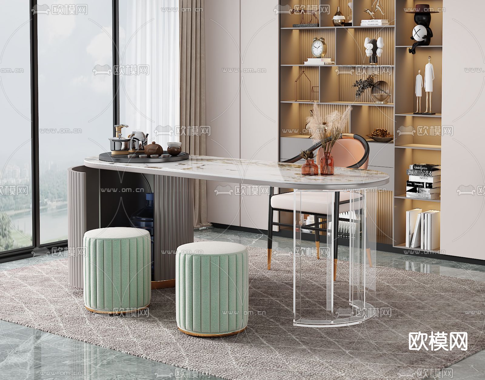 现代茶桌 茶台3d模型下载（渲染图2）