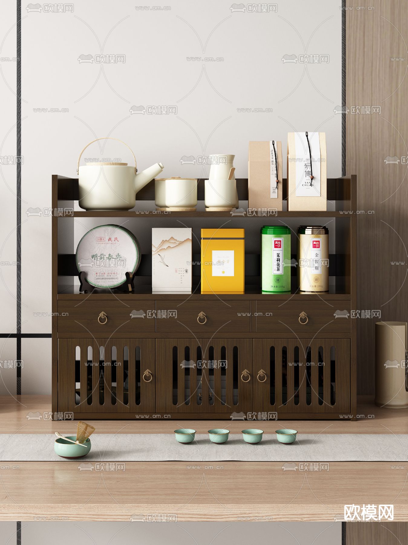 桌面博古架 茶叶柜3d模型下载