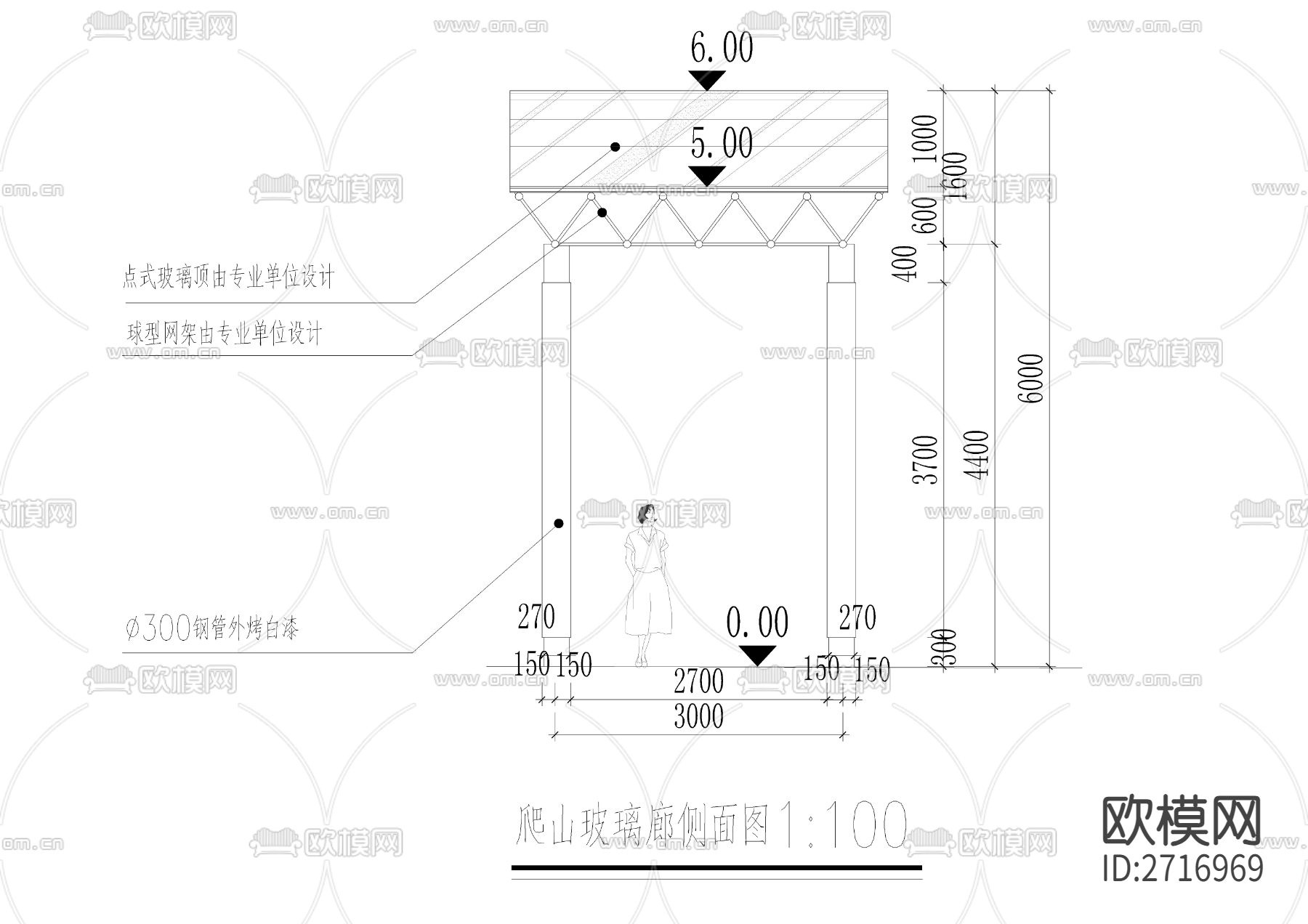 爬山玻璃廊CAD施工图下载（渲染图3）
