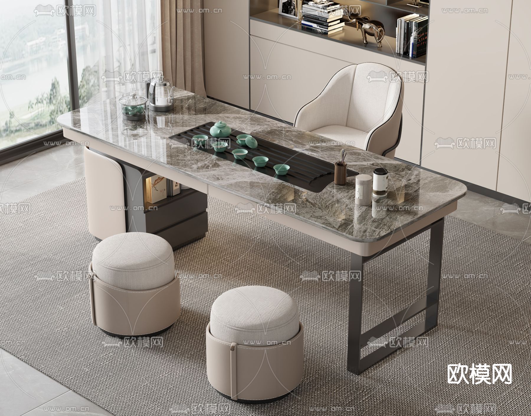 轻奢茶桌 茶台3d模型下载（渲染图1）