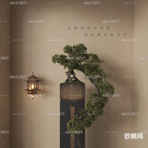 禅意盆栽 盆景 迎客松3d模型下载