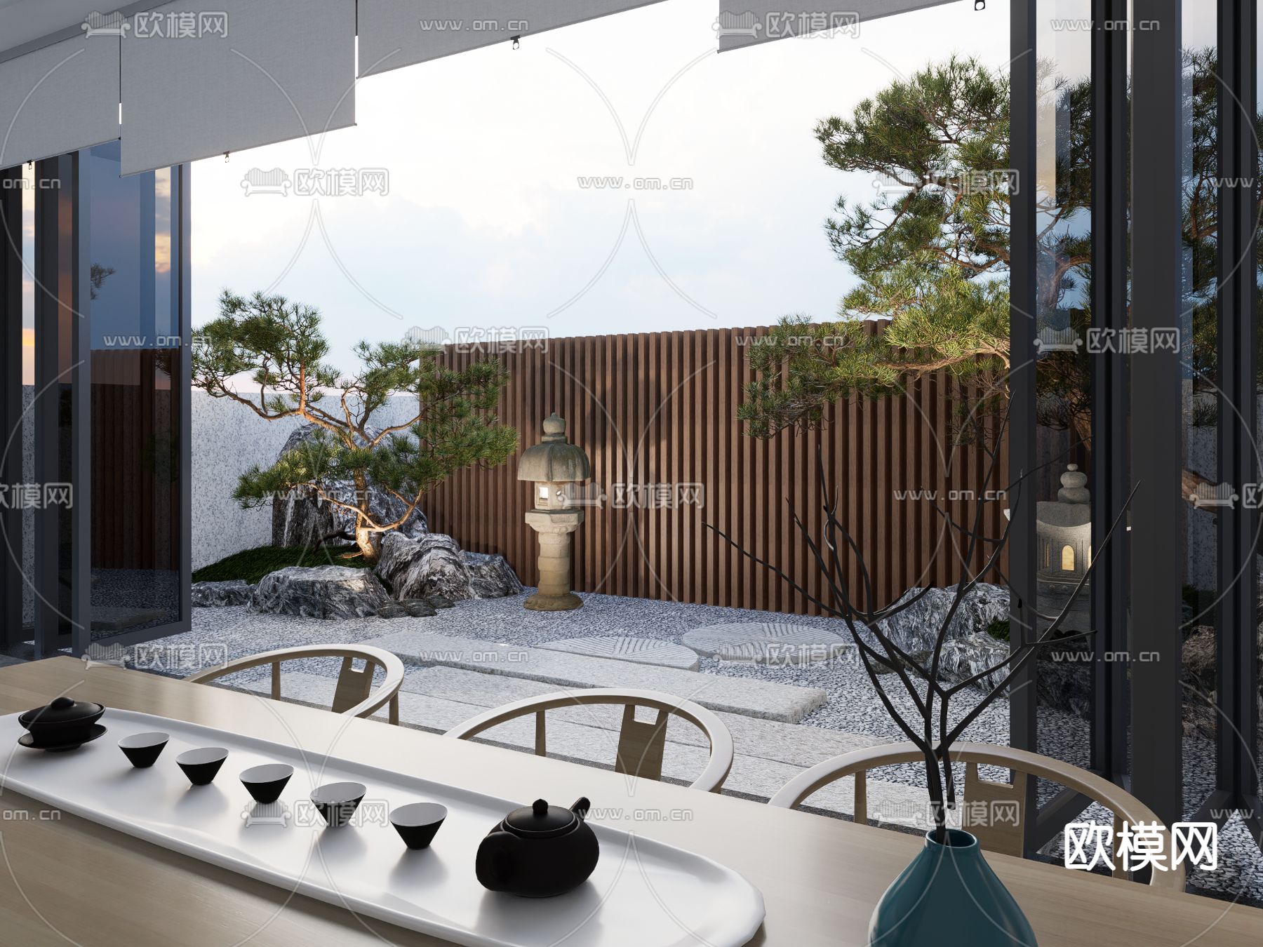 日式庭院花园su模型下载（渲染图1）