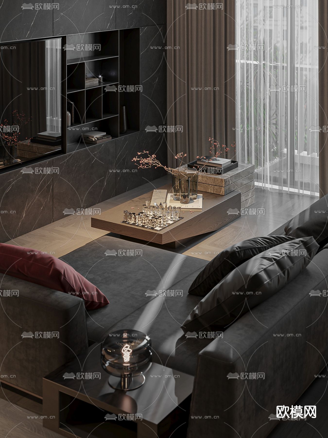 暗黑风别墅大堂3d模型下载（渲染图10）