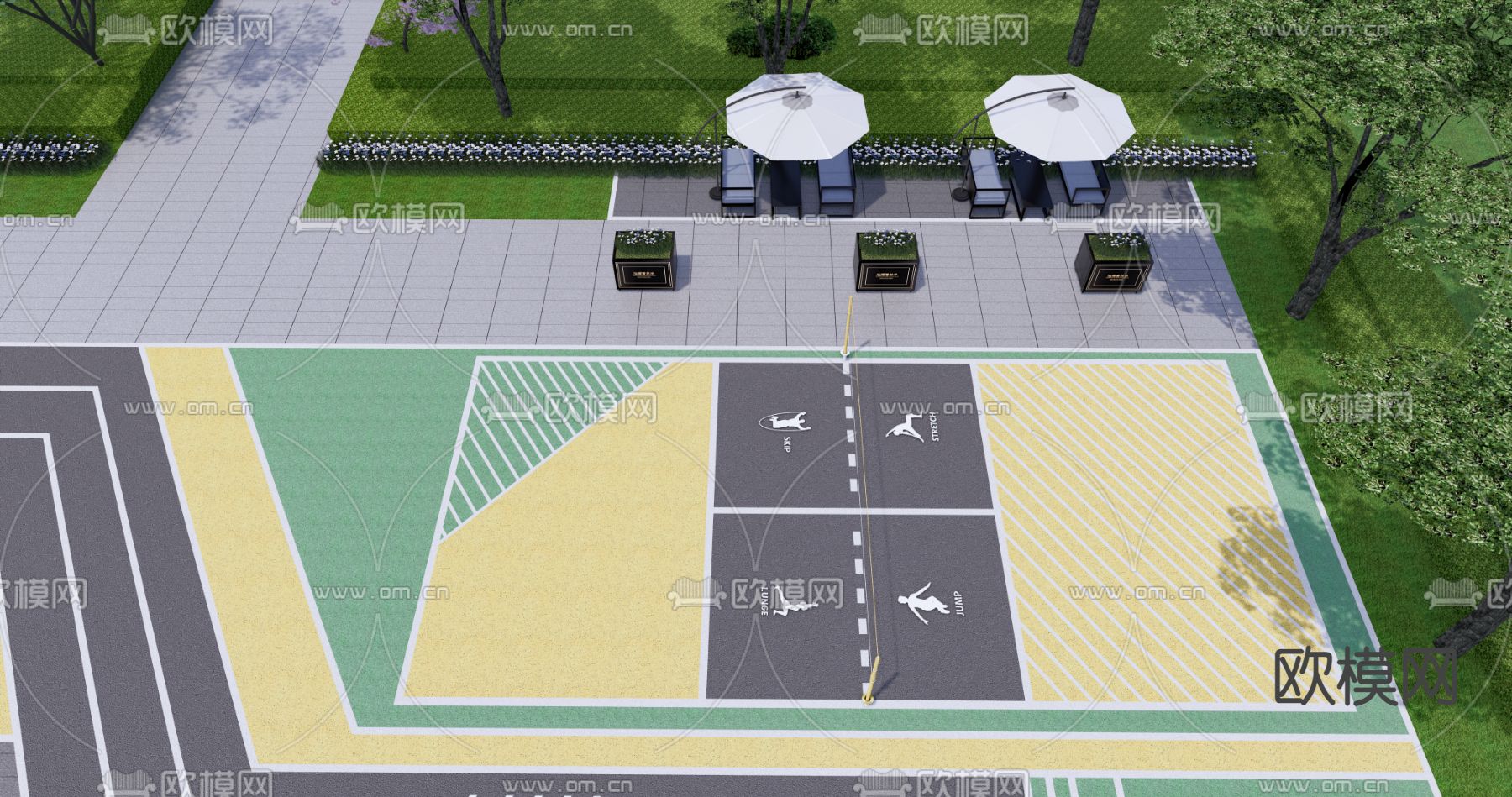 羽毛球场 塑胶场地su模型下载（渲染图1）