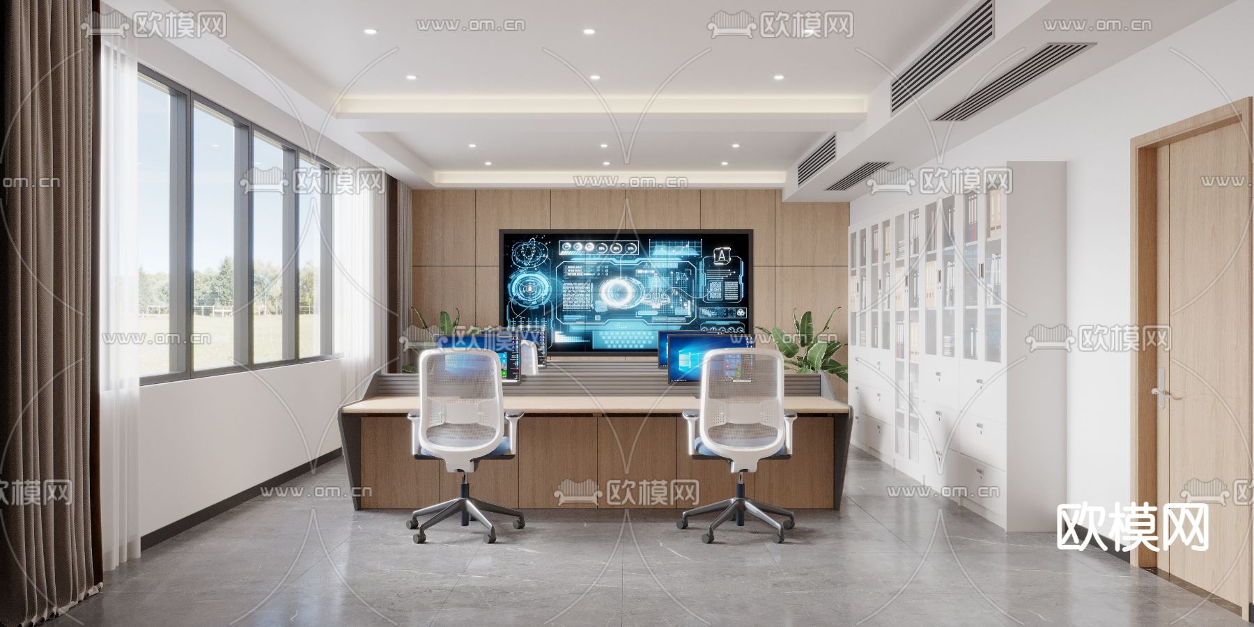 监控室 控制室 指挥中心3d模型下载