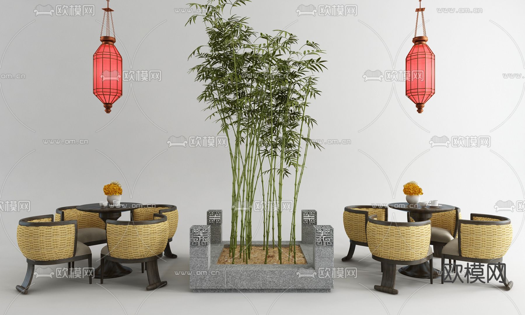 户外桌椅 花坛竹子3d模型下载