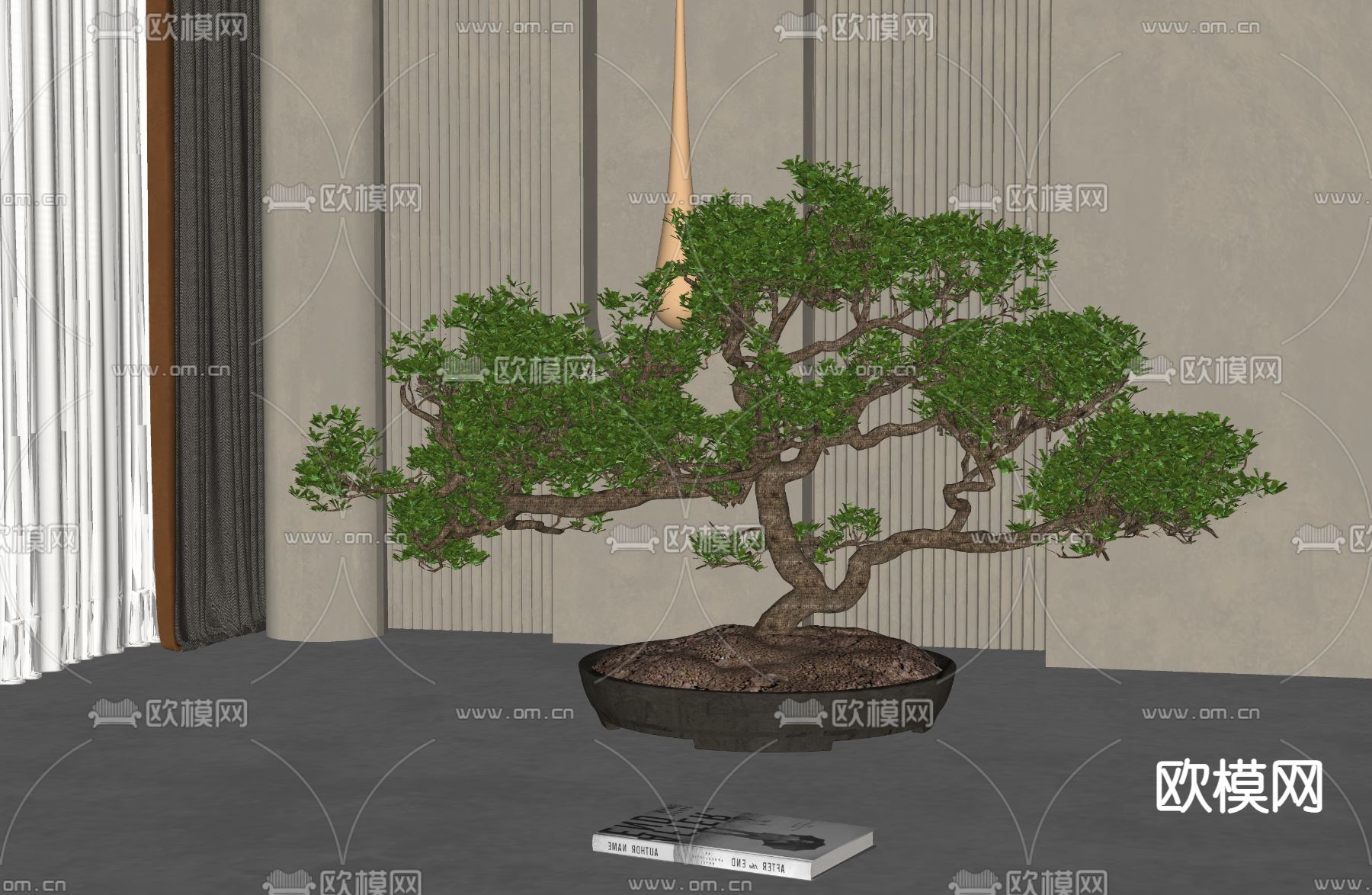 新中式绿植盆栽su模型下载（渲染图2）