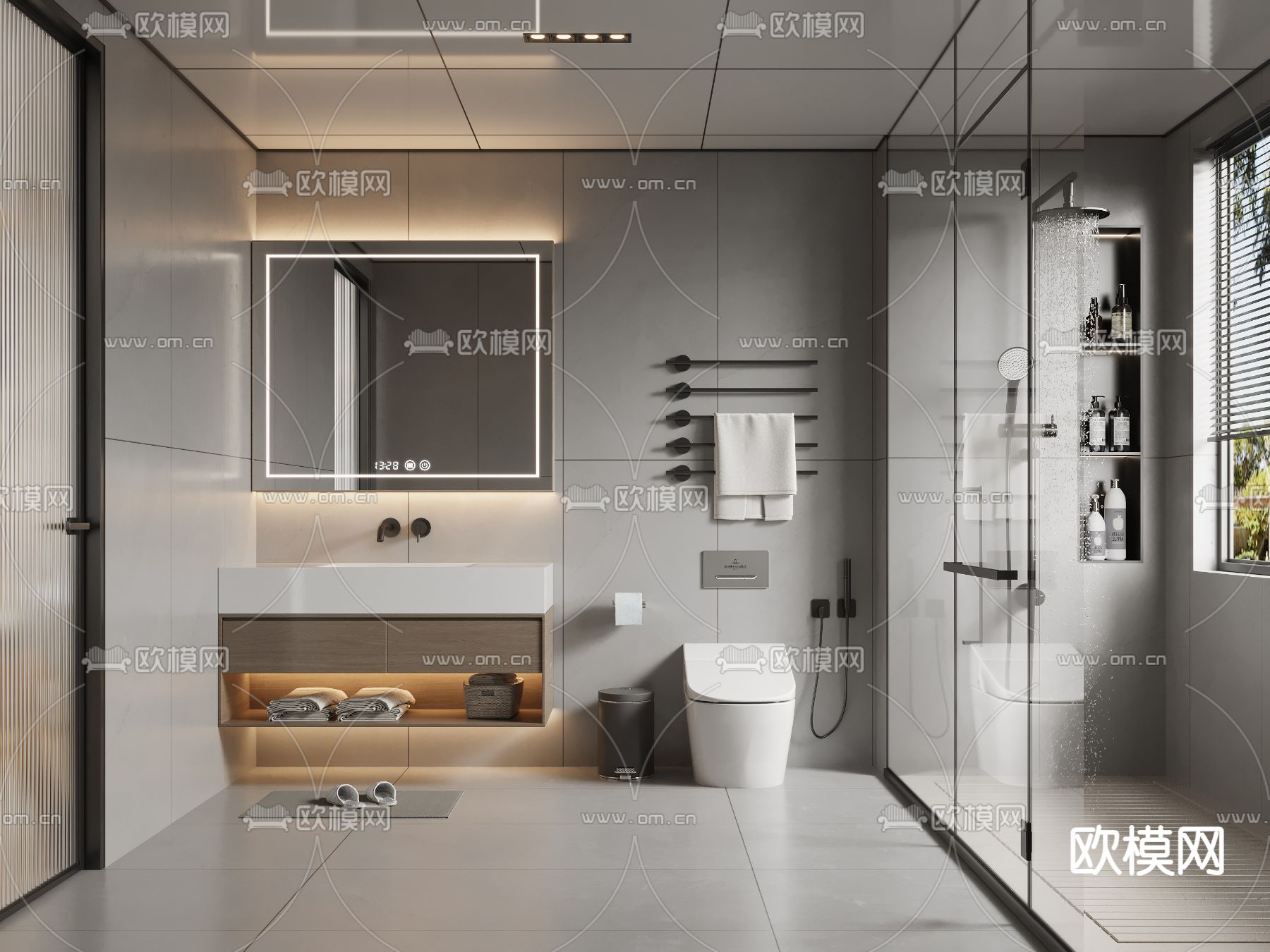 高级灰卫生间 浴室3d模型下载
