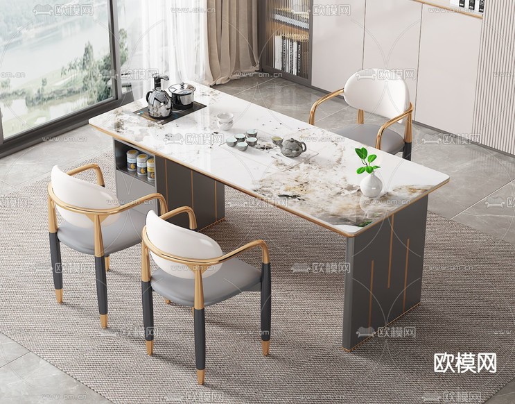 轻奢茶桌 茶台3d模型下载(渲染图1)