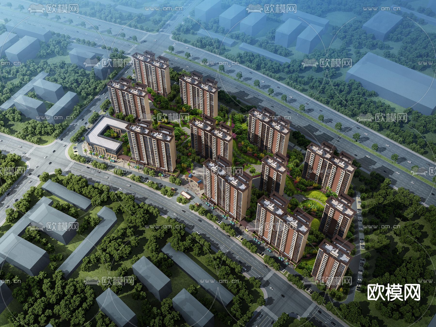 高层住宅鸟瞰3d模型下载