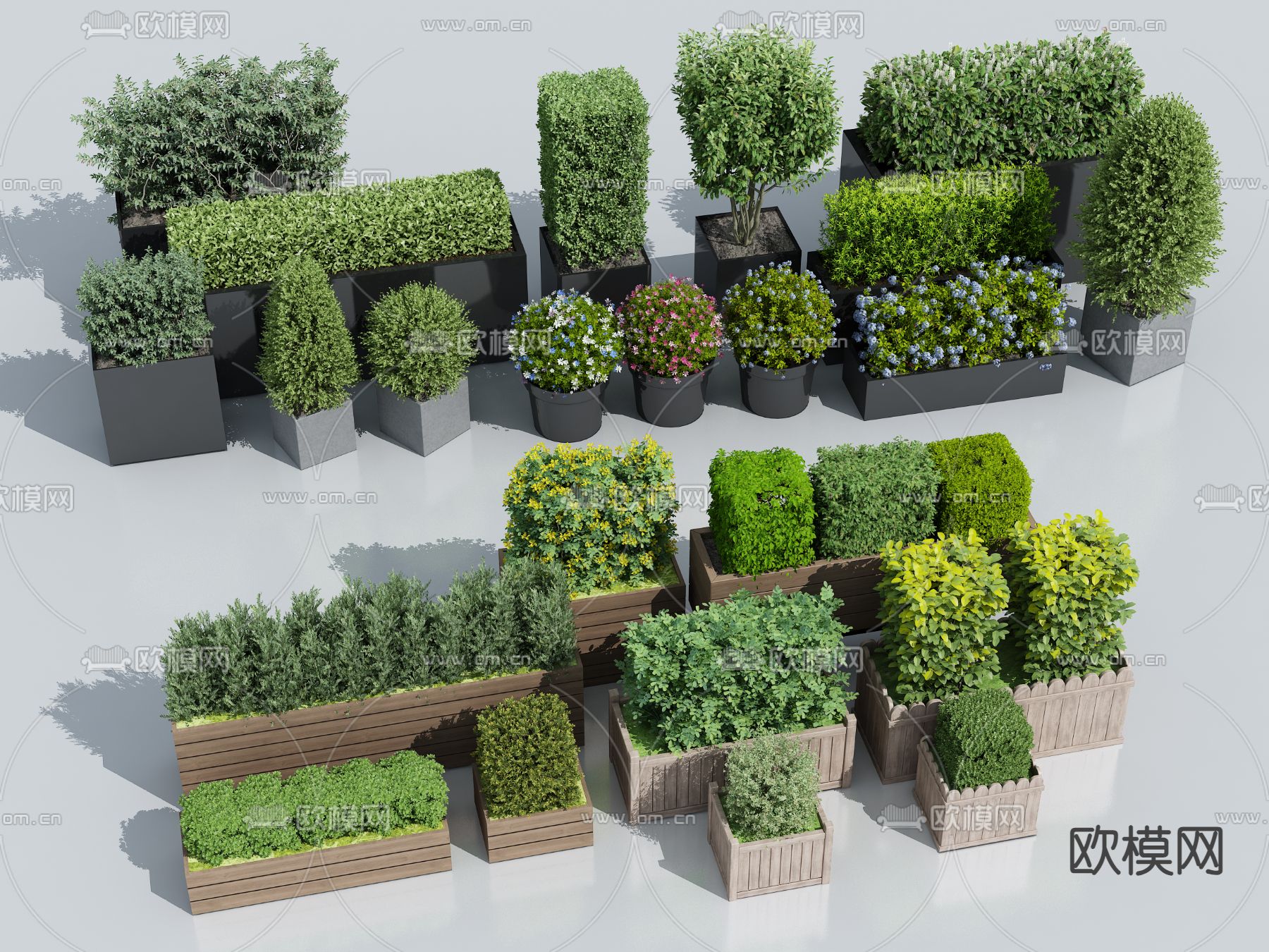 绿篱 造型灌木 花丛 花箱3d模型下载