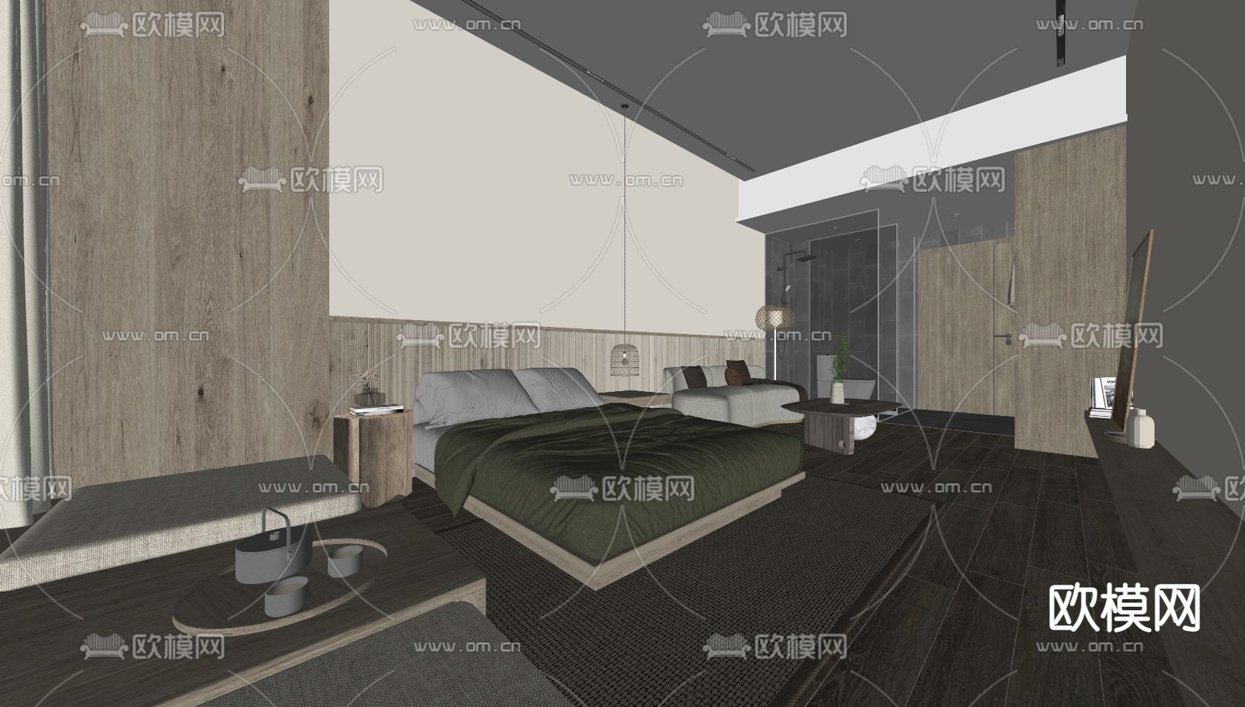 侘寂风民宿客房su模型下载（渲染图2）