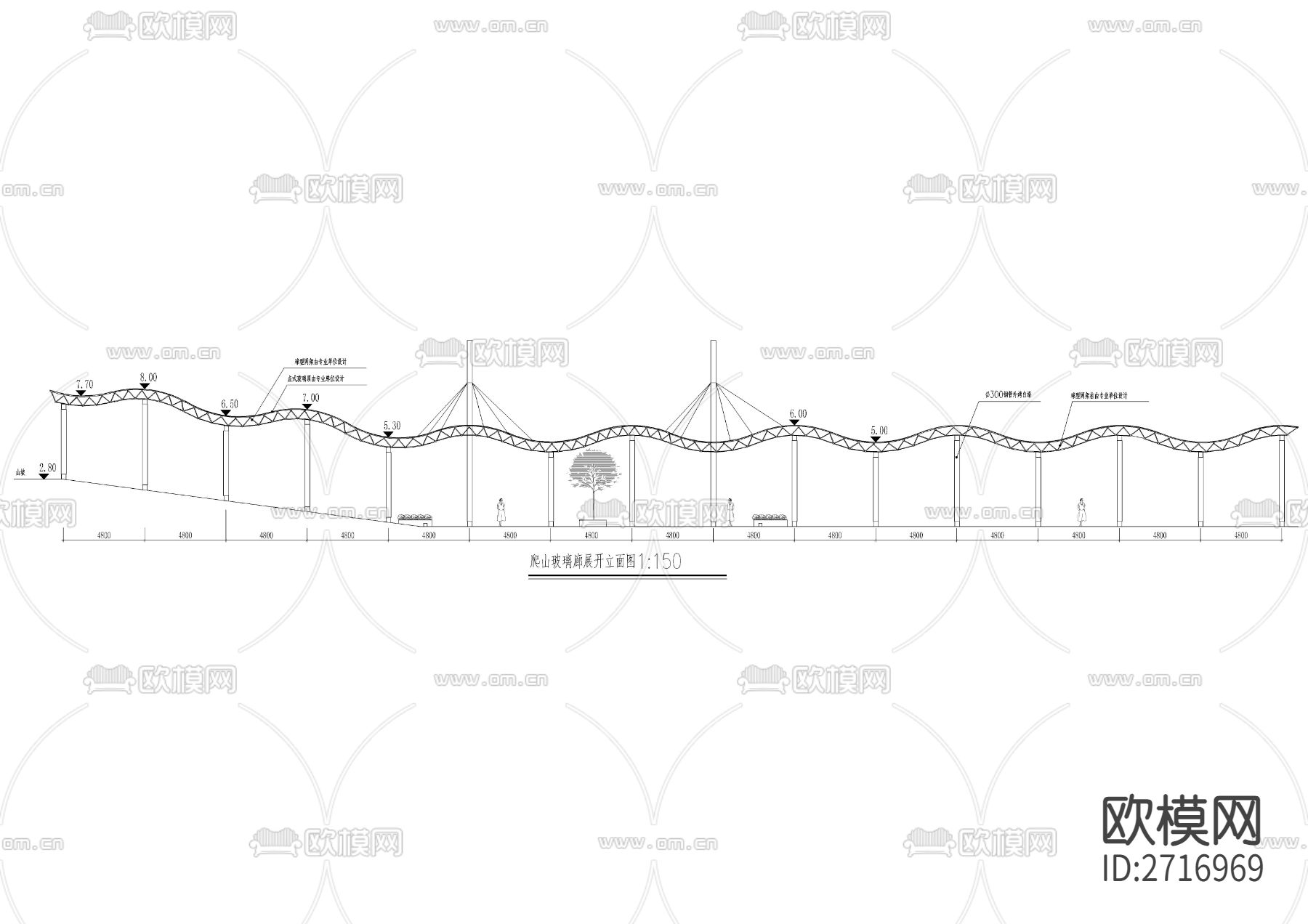 爬山玻璃廊CAD施工图下载（渲染图4）