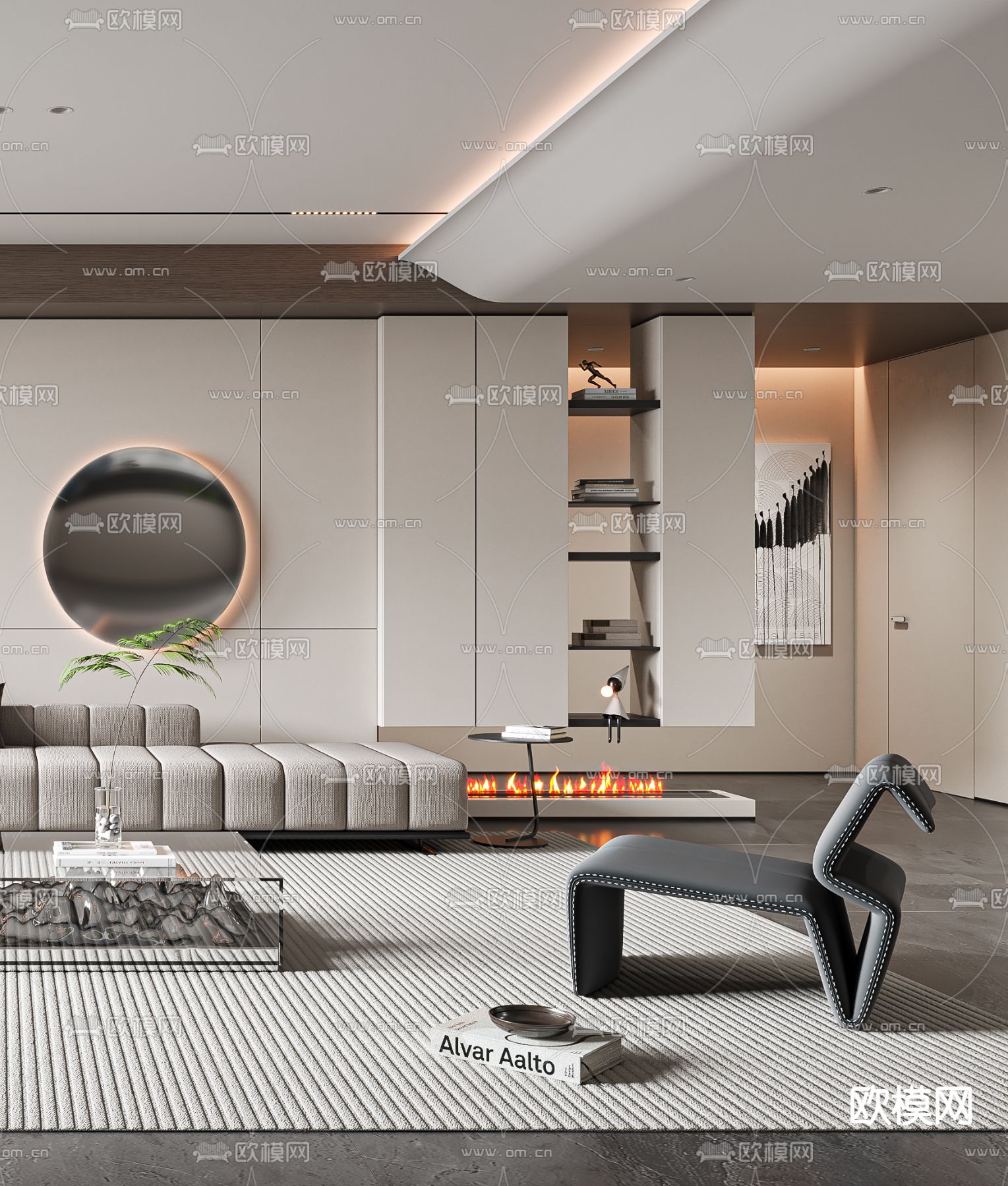 现代客厅3d模型下载（渲染图3）