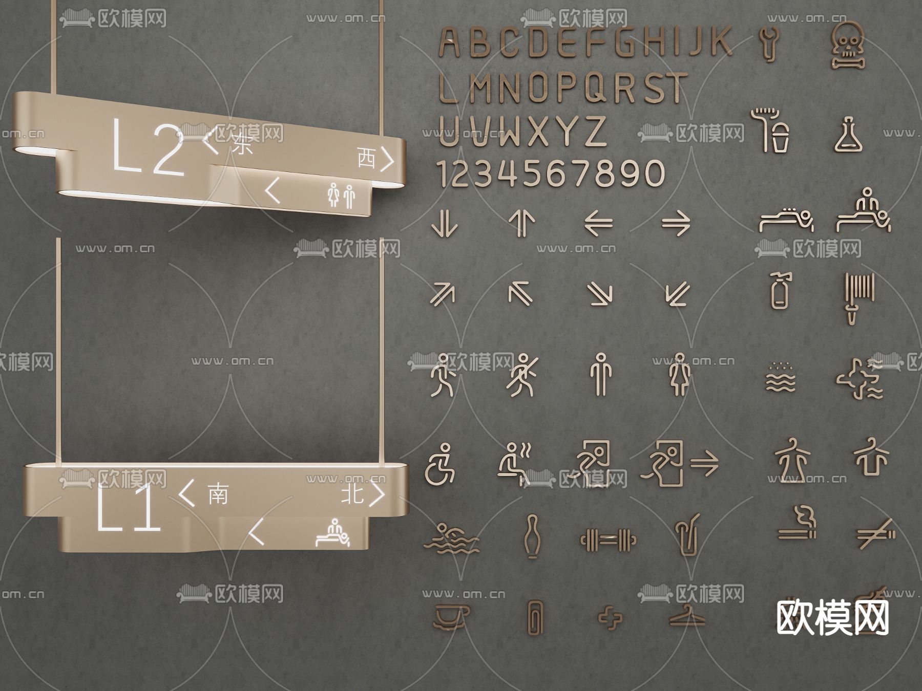 导示文字 指示牌3d模型下载