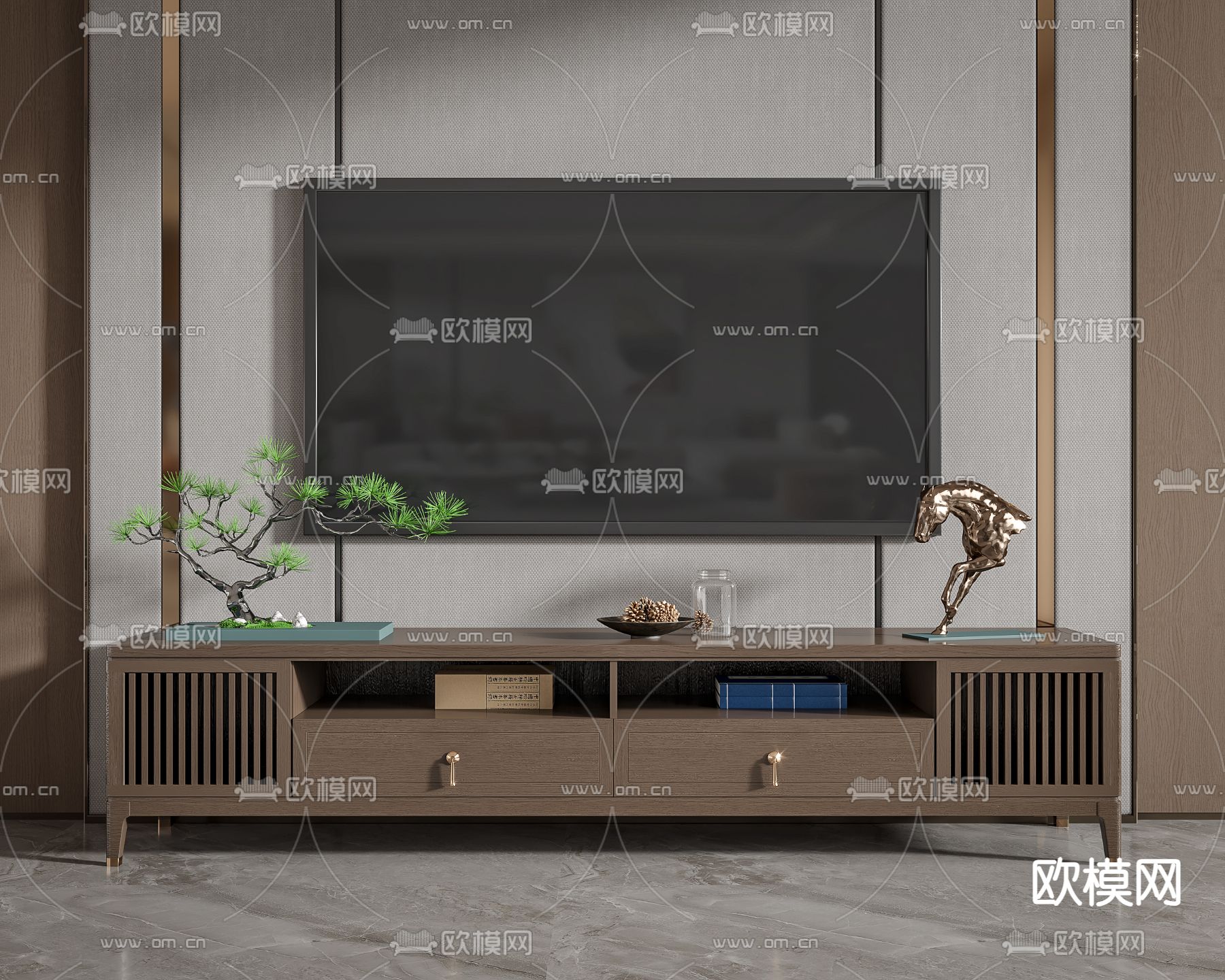 新中式电视柜3d模型下载