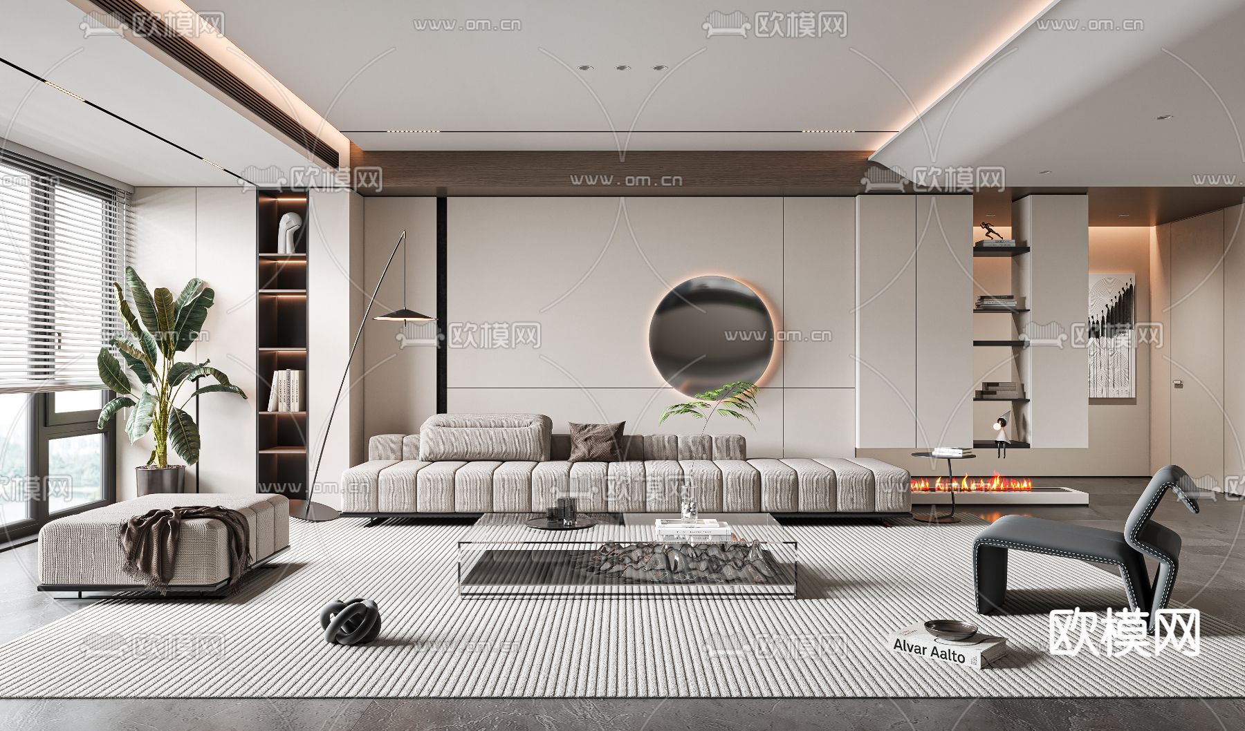 现代客厅3d模型下载（渲染图1）