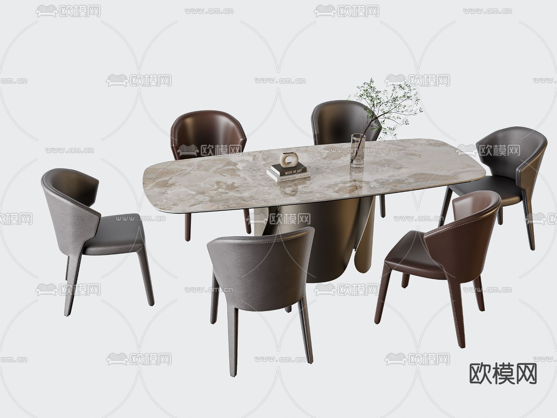 条形餐桌椅3d模型下载