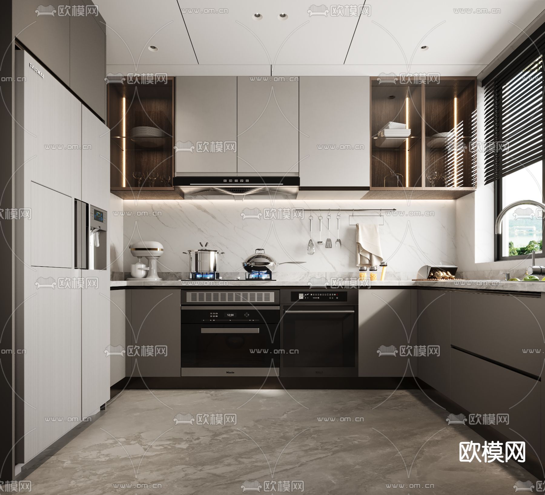 现代厨房 橱柜3d模型下载_ID14166839_3dmax免费模型-欧模网