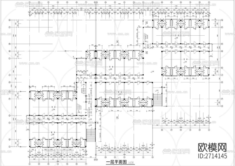 学院宿舍楼建筑CAD施工图下载(渲染图1)