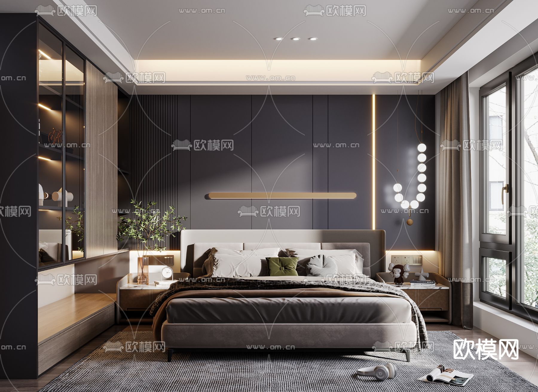 高级灰卧室 主卧3d模型下载