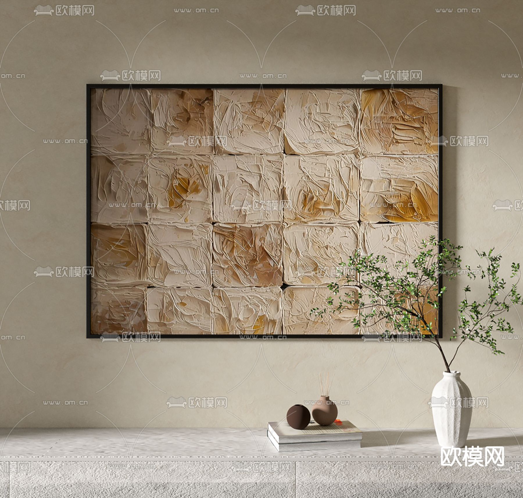 侘寂风挂画 立体画 装饰画3d模型下载