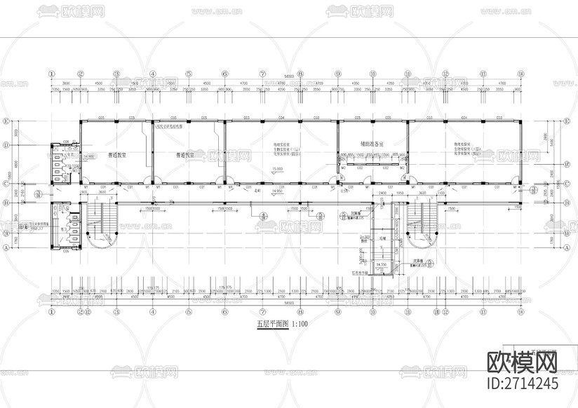 五層中學(xué)教學(xué)實驗樓建筑CAD施工圖下載(渲染圖8)